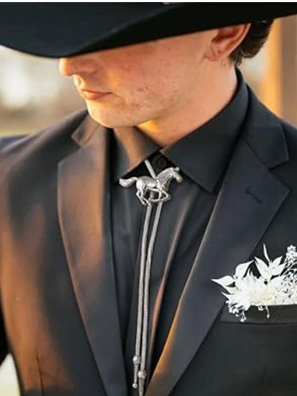 Handmade Silver Tone Horse Rhinestone Bolo Tie Western Cowboy Unisex